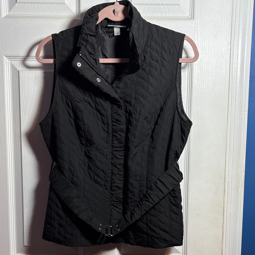 Dressbarn Black Quilted Lightweight Belted Vest Large